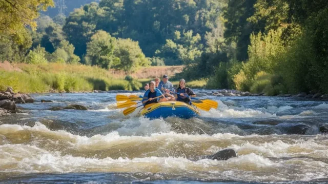 Expert guidance for water rafting newbies - Safety first on serene yet thrilling river rapids with beginner-friendly Class II-III waters