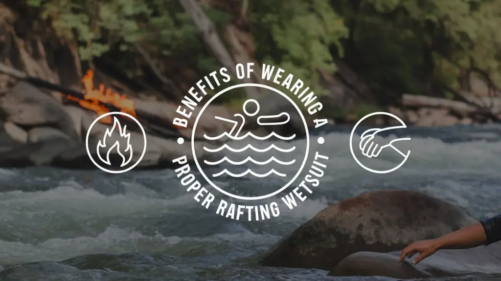 Infographic illustrating the importance of wearing a proper rafting wetsuit, highlighting insulation and protection benefits.