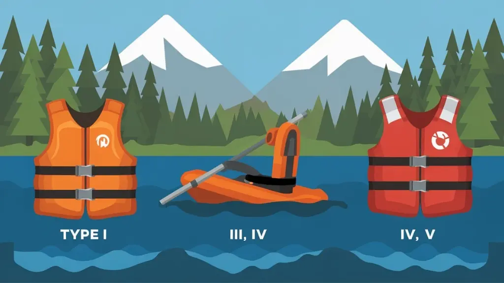 Infographic comparing different PFD types for rafting and their safety importance.