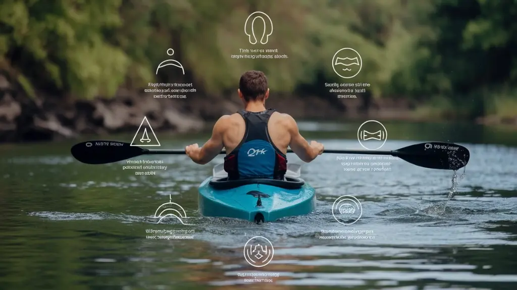 Infographic highlighting essential features of pro-level kayaking shorts, including water resistance and breathability.