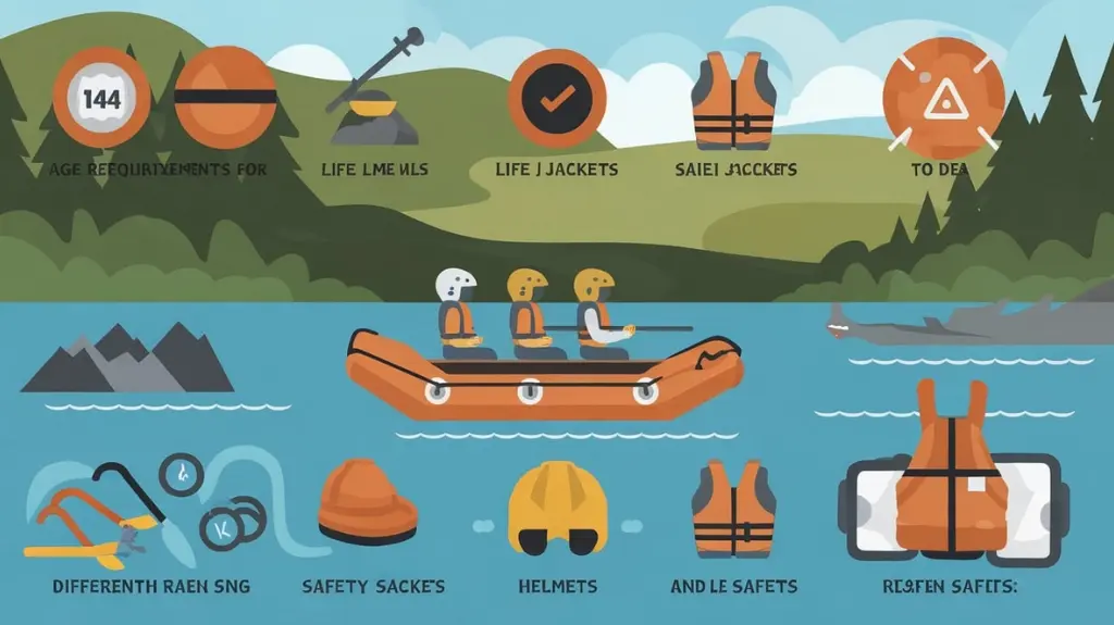 Safety guide for family rafting in Colorado, including age requirements, life jackets, and helmets.