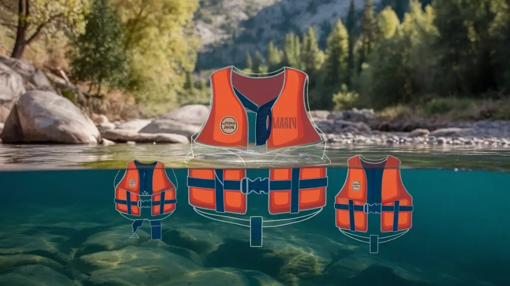 Illustration of a PFD with buoyancy ratings highlighted, relevant for rafting flotation needs.