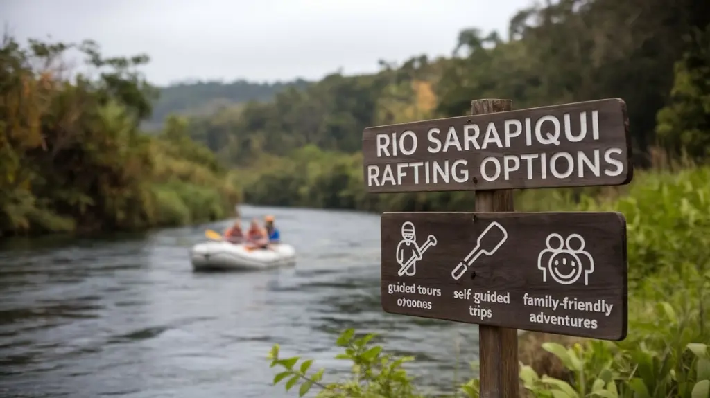 Graphic illustrating a competitive analysis of rafting companies on Rio Sarapiqui, focusing on safety and customer ratings.