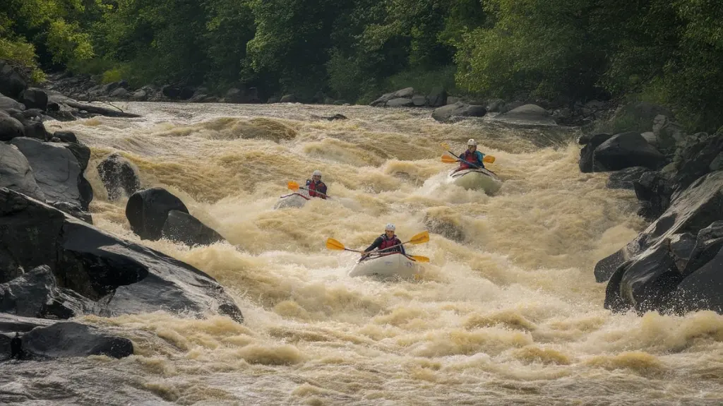 Advanced rafters tackling steep, fast-flowing Olympic-grade rapids on Ocoee River