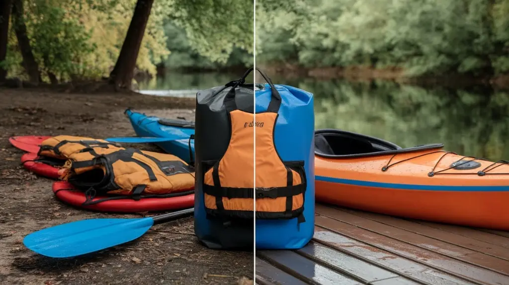 Comparison of wet gear versus dry gear safely stored in a dry bag, highlighting the protective qualities of dry bags.