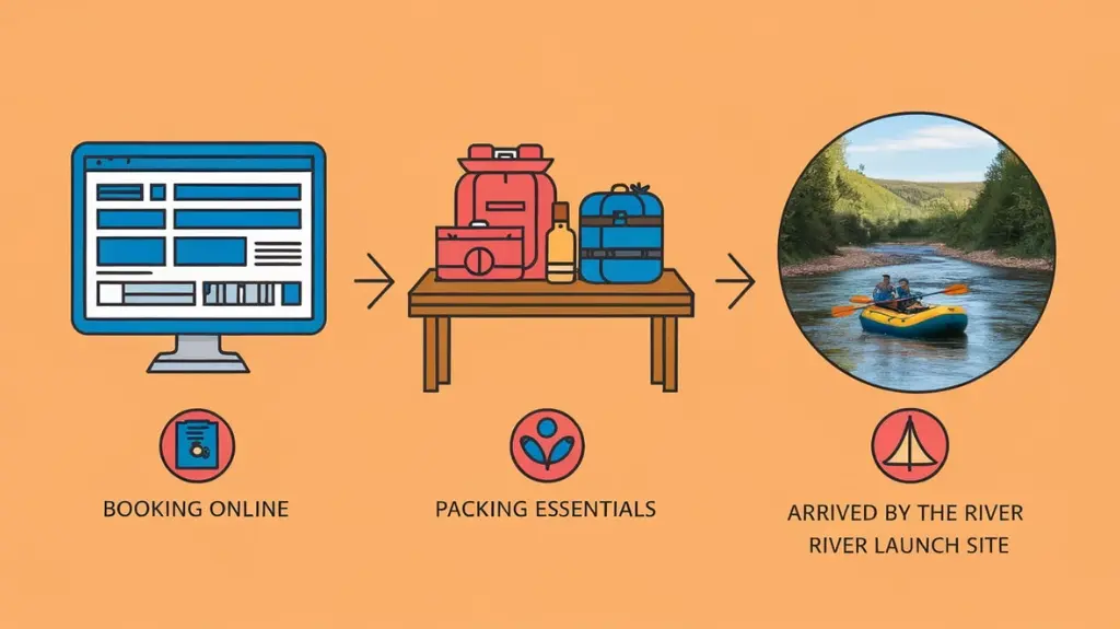 Step-by-step visual guide to preparing for a river rafting trip in Tennessee, from booking to launch.