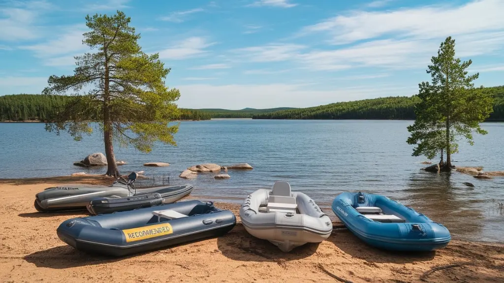 Display of recommended 4-man inflatable boats with badges for "Recommended" and "Best Value."