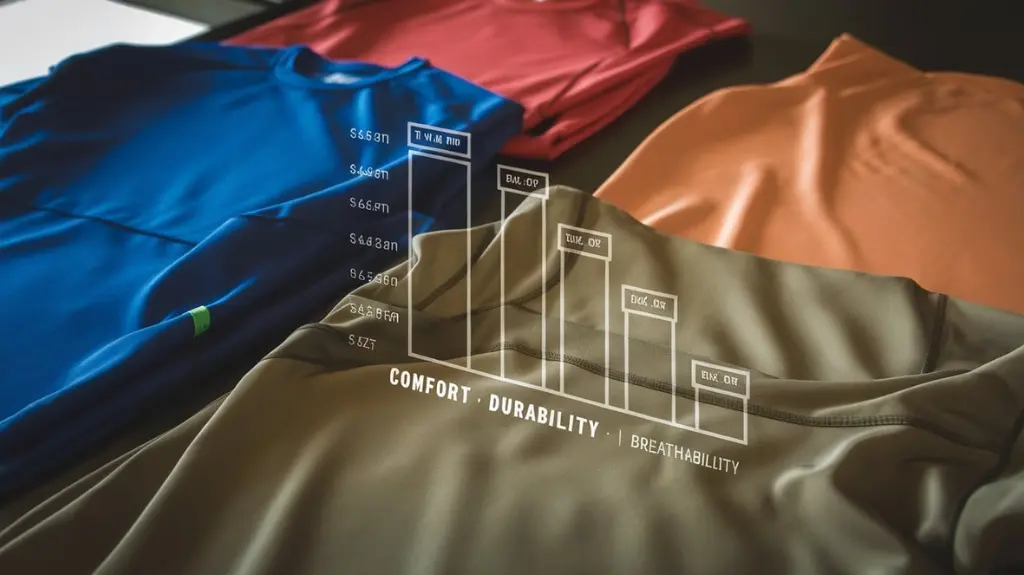 Bar graph comparing price and performance ratings of various rafting shirts, illustrating features like comfort and durability.