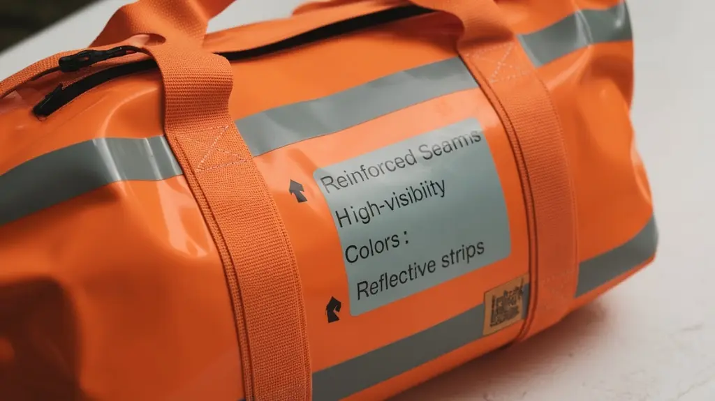 Close-up of a rafting-specific dry bag highlighting essential features for safety and performance on the water.