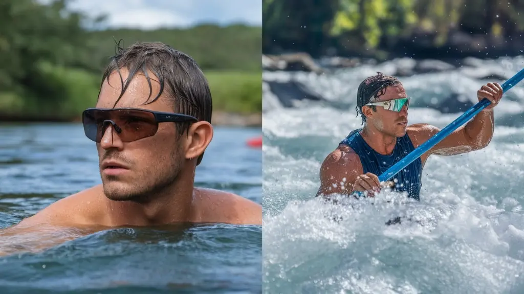 Comparison of different sunglasses for calm water rafting versus intense rapids, tailored for activity level.