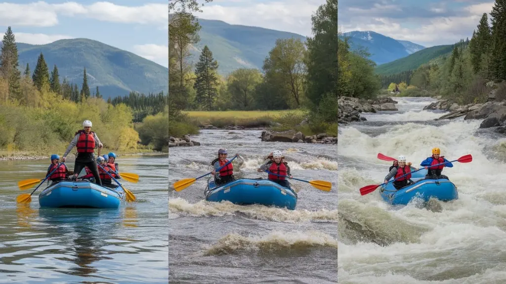 A visual progression of rafting skills, from beginner to advanced, as rafters tackle increasingly challenging rapids.