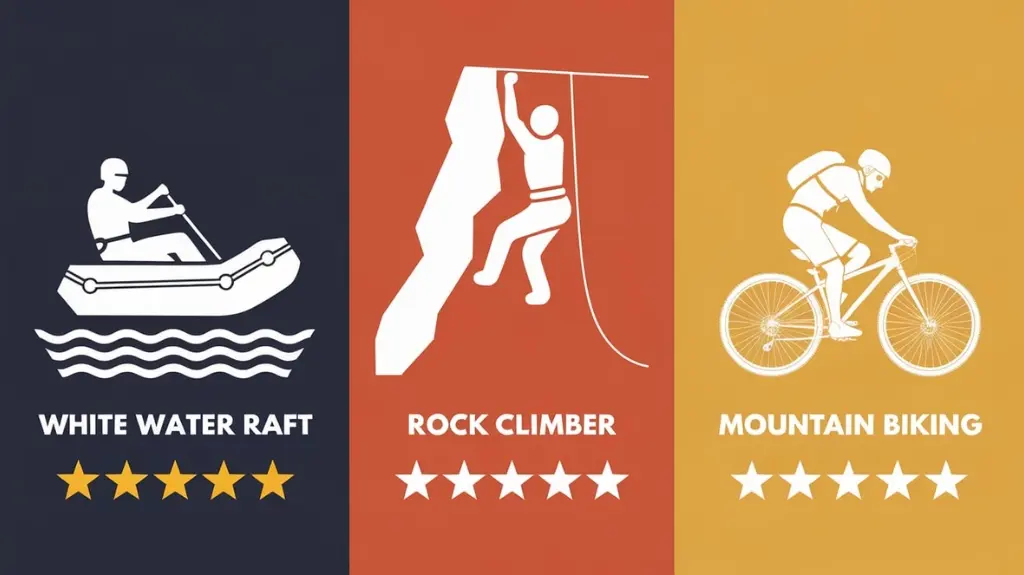 Infographic comparing white water rafting safety to other outdoor activities, highlighting relative safety measures.