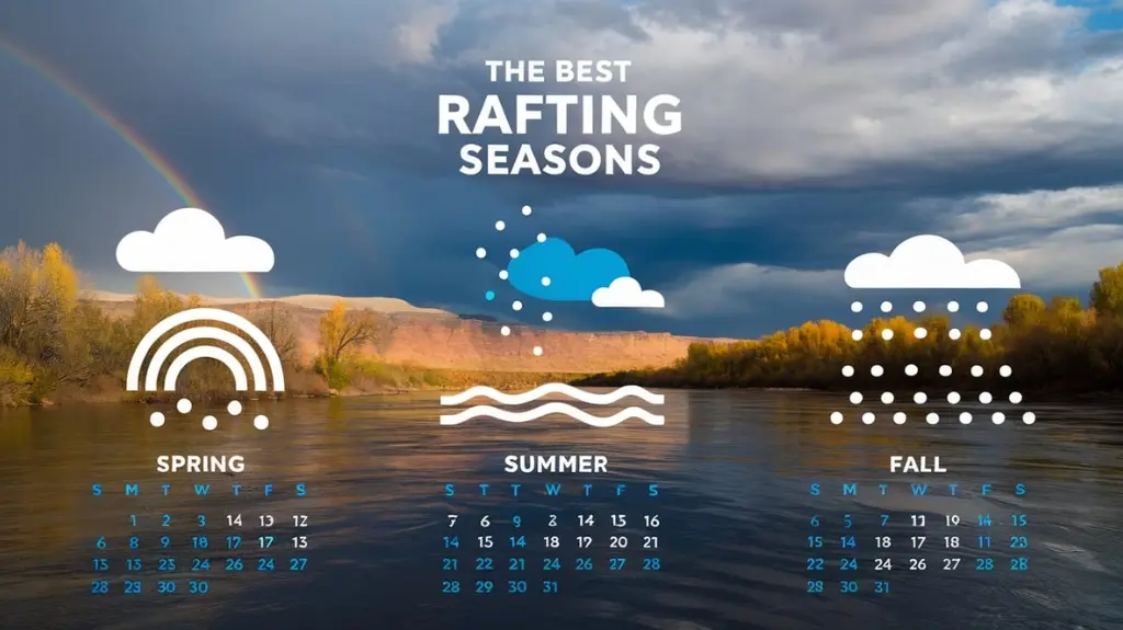 Infographic showing the best rafting seasons in Colorado with water levels and conditions throughout the year.