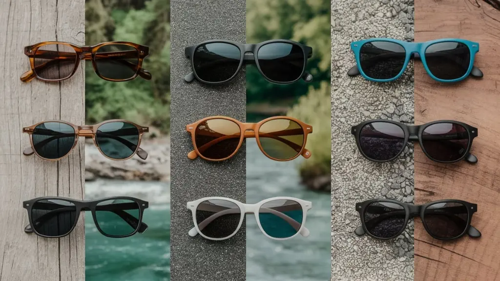 Grid showcasing top brands and models of rafting sunglasses, with brief descriptions of their key features.