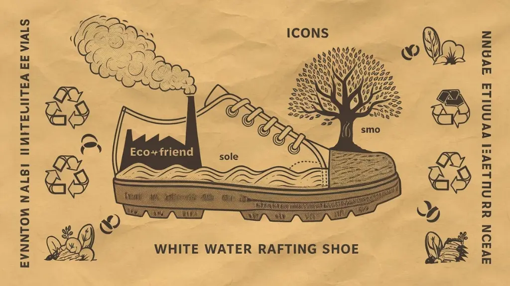 Illustration showing the environmental impact of materials used in women's white water rafting shoes.