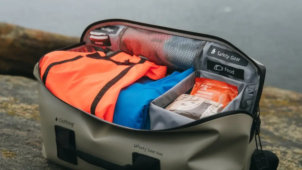 Well-organized dry bag displaying packing tips for efficient space utilization during rafting trips.