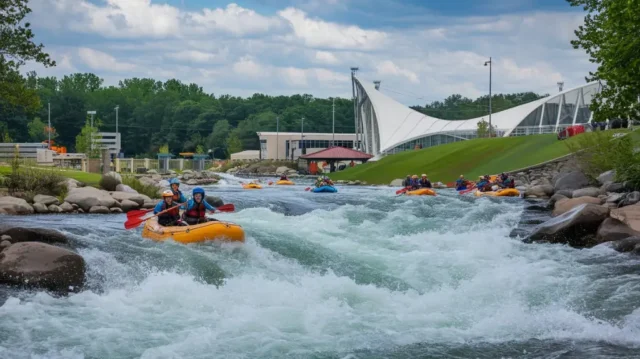 Rafters enjoying the rapids at the U.S. National Whitewater Center in Charlotte, NC.