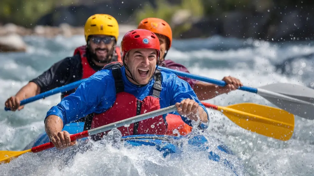 Thrilling whitewater rafting experience in Jackson Hole with excited rafters navigating rapids