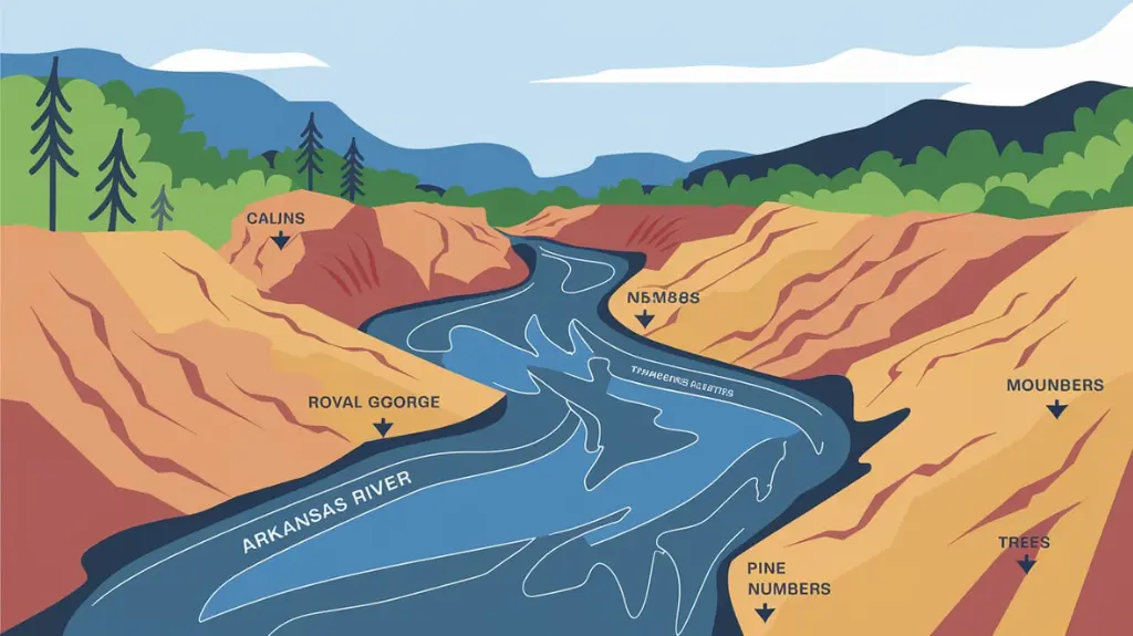 Map of the Arkansas River showing key rafting sections in Buena Vista with detailed labels.