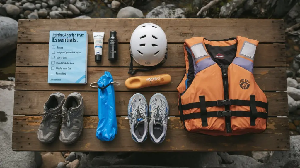 Essential rafting gear and a checklist for planning a trip to the American River. 