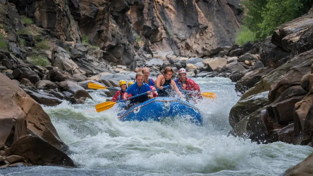 Experienced rafters tackling a Class V rapid on the Gauley River in West Virginia.