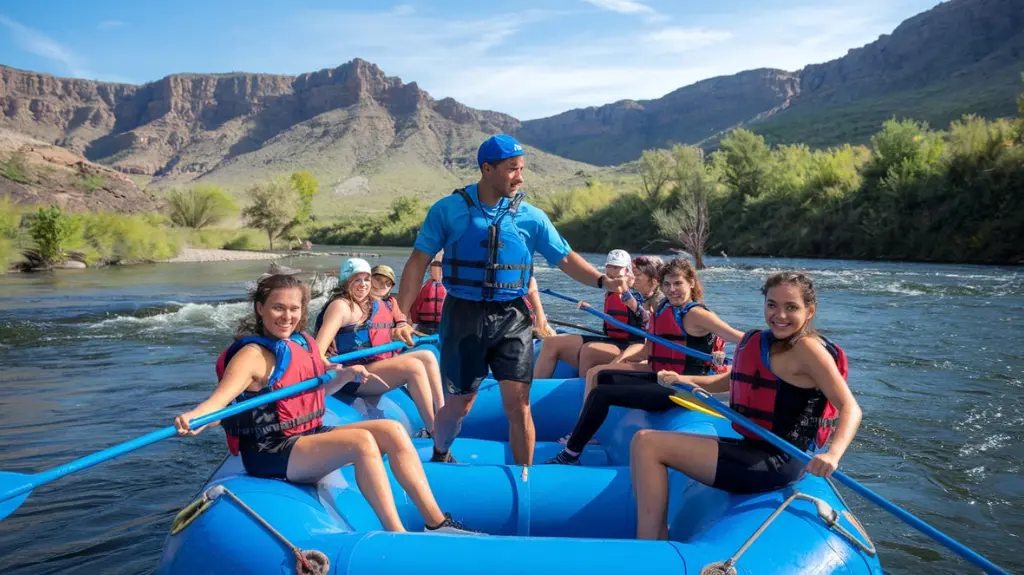 Professional rafting guide leading a group through North Carolina rivers, suitable for all levels.