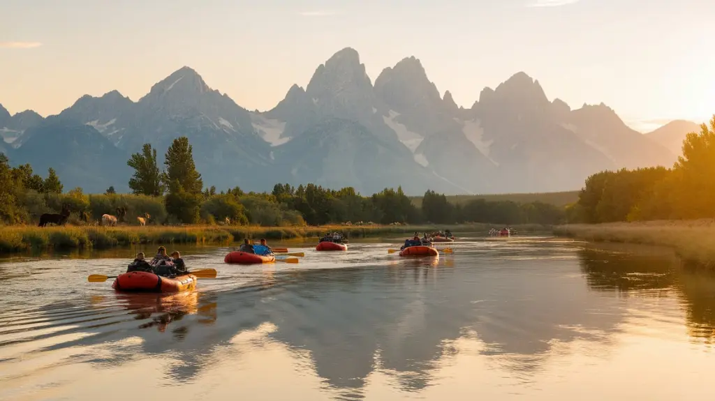 Peaceful scenic float trip at sunset with Grand Teton views in Jackson Hole