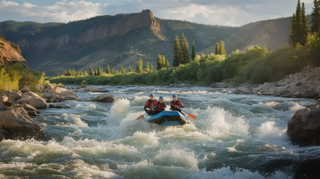 Experienced rafters navigating through challenging rapids on the Arkansas River in Colorado Springs.