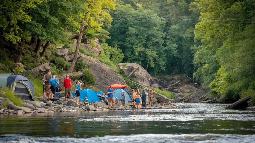 Rafters enjoying additional activities like hiking and camping in North Carolina.