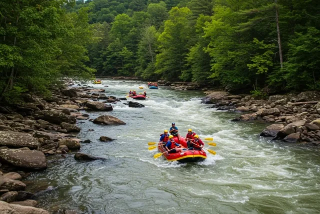 Adventurers whitewater rafting on the Ocoee River in Tennessee