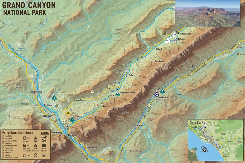 Map of Grand Canyon rafting routes and key points of interest