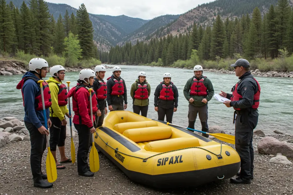 Guide conducting rafting safety briefing in Glenwood Springs
