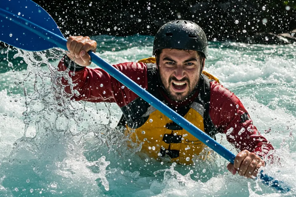 Rafter navigating the intense rapids of the Ocoee River