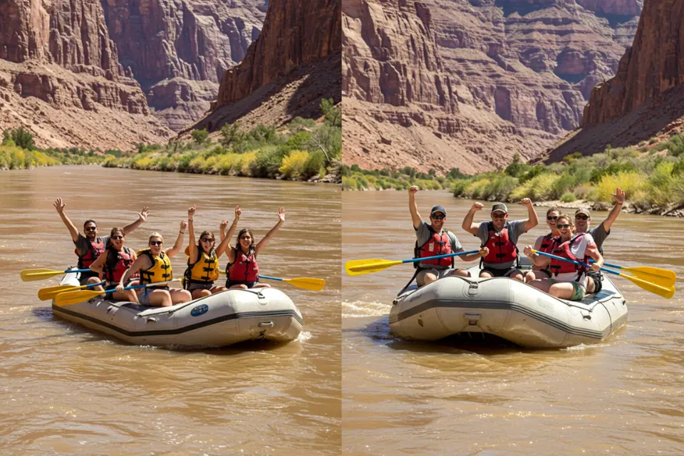 Motorized and paddle rafts on the Colorado River in the Grand Canyon