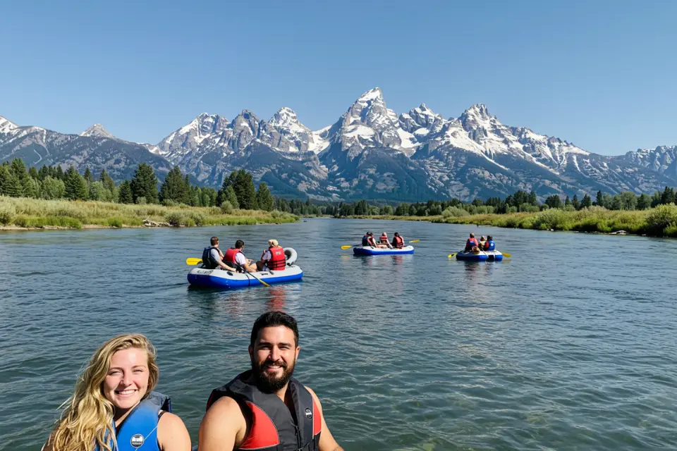 Family enjoying a scenic float on Snake River in Grand Teton National Park