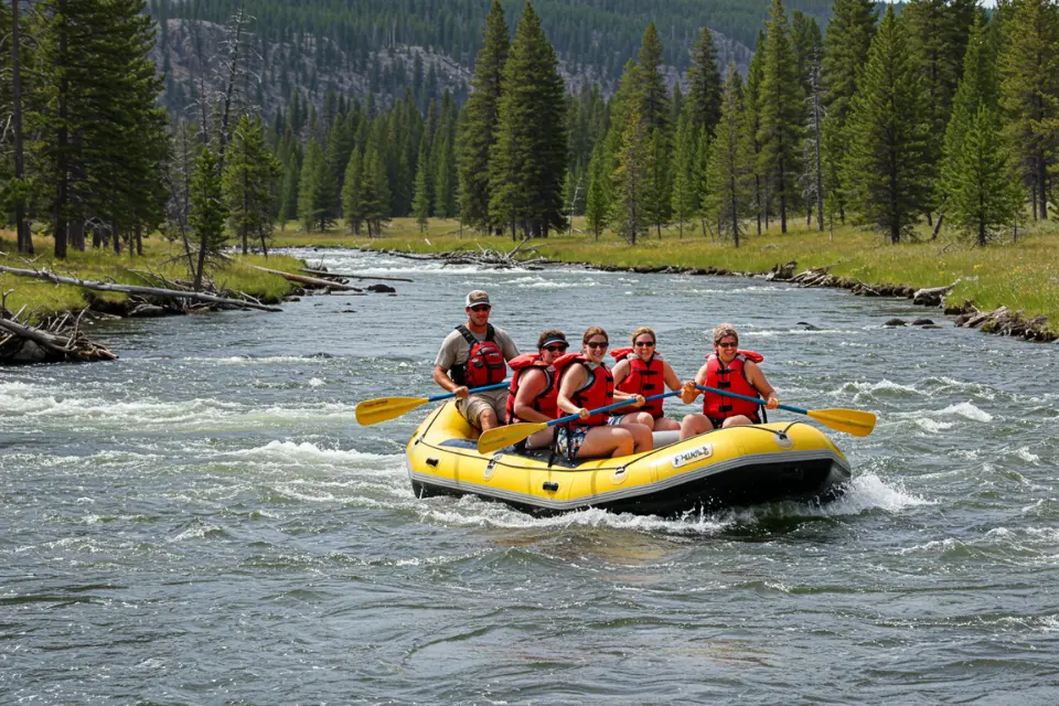 Professional rafting guide leading a group in Yellowstone