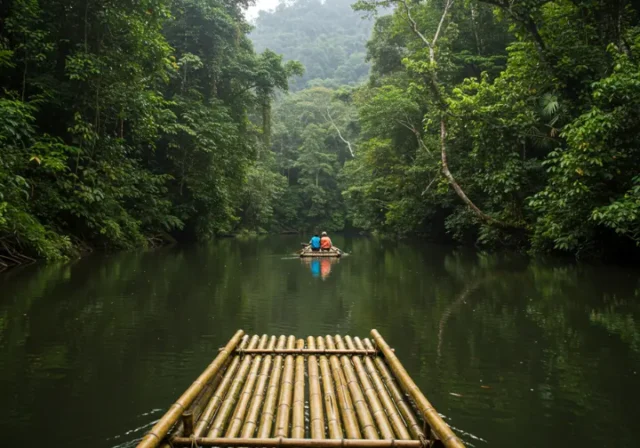 A tranquil bamboo raft ride on the Martha Brae River, highlighting a secret experience.