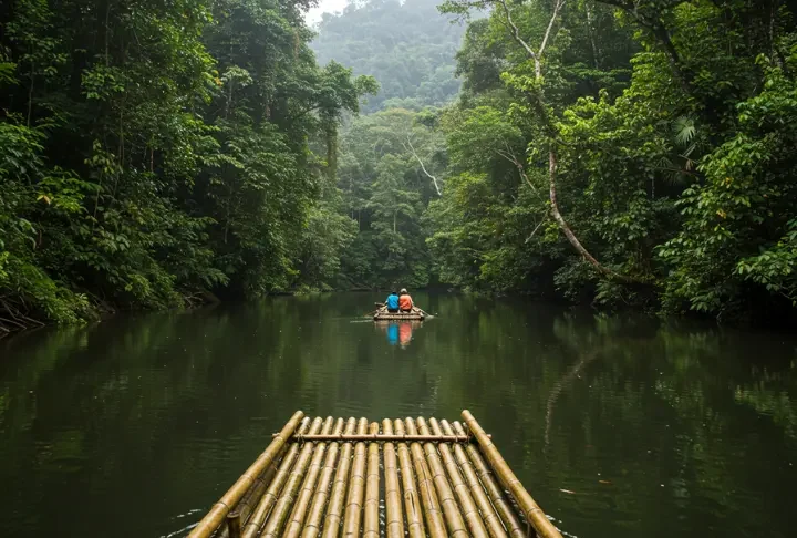 A tranquil bamboo raft ride on the Martha Brae River, highlighting a secret experience.