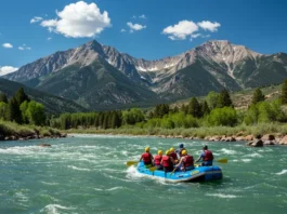 Rafters navigating rapids on the Animas River in Durango, Colorado