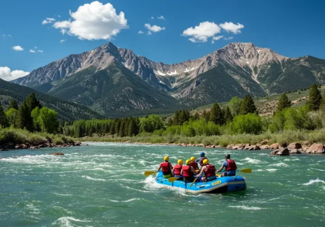 Rafters navigating rapids on the Animas River in Durango, Colorado