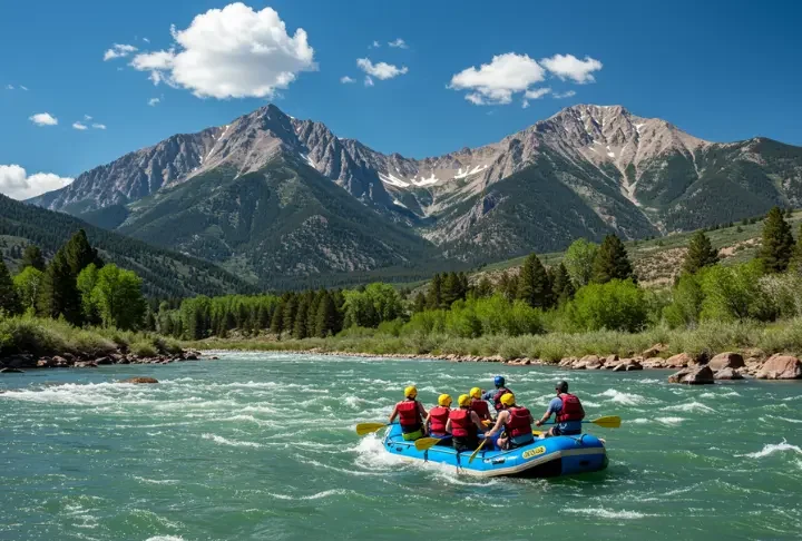 Rafters navigating rapids on the Animas River in Durango, Colorado