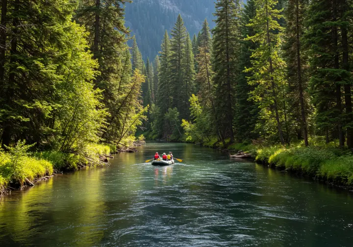 The beautiful Wenatchee River in Leavenworth, showcasing a peaceful rafting adventure.