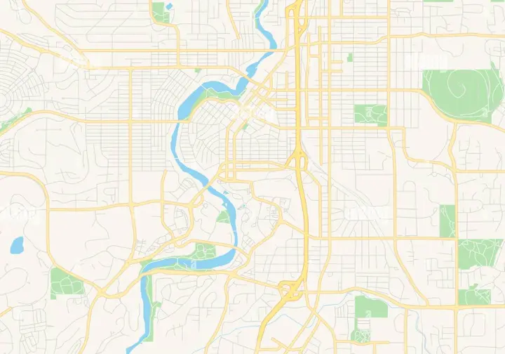 Map of Bend, Oregon, showing popular rafting routes and key points along the Deschutes River.