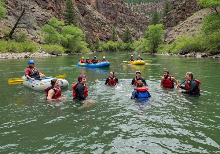 Family rafting on the Lower Animas River in Durango