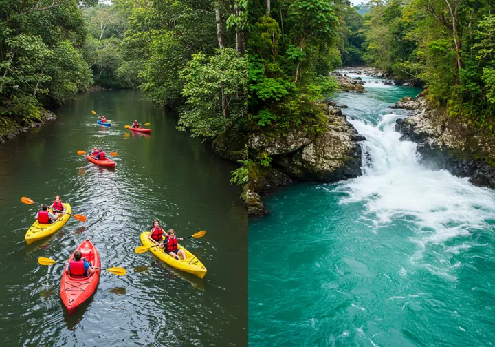 Split image of the Balsa and Sarapiqui Rivers with labels.