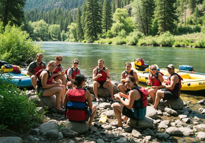 Rafters enjoying a riverside lunch on the Animas River