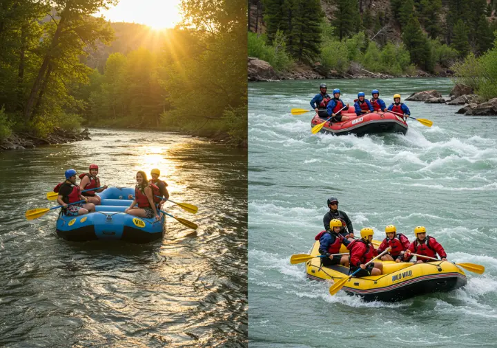 Family and experienced rafters on the Animas River with top 