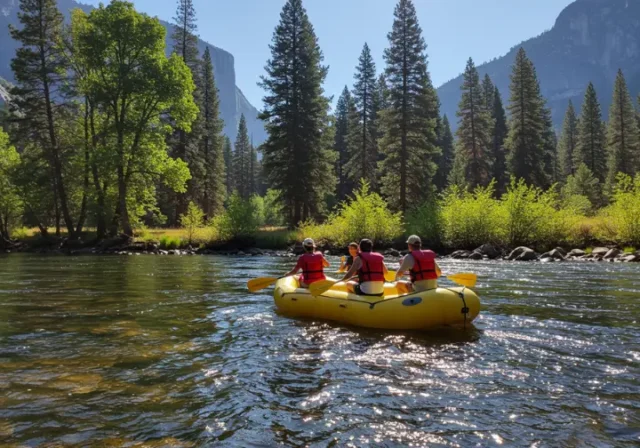 Thrilling river rafting adventure on Lake Tahoe with stunning Sierra Nevada views, perfect for adventure seekers.