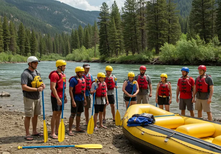People getting ready for a rafting adventure in Pagosa Springs, showcasing the scenic beauty and preparation.