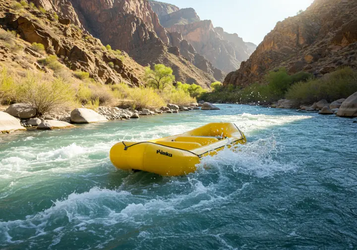 Thrilling whitewater rafting adventure on a river with rapids.